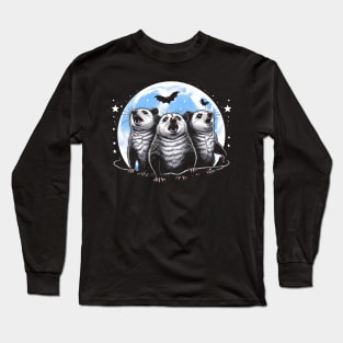 Three Opossums Howling at the Moon Funny Pet Possum Design Long Sleeve T-Shirt